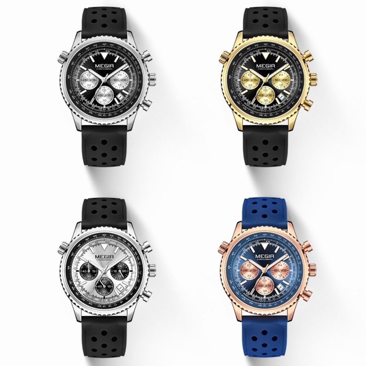 MEGIR Silver Black Quartz Watc – обзор и цена Chronograph Sport Watch