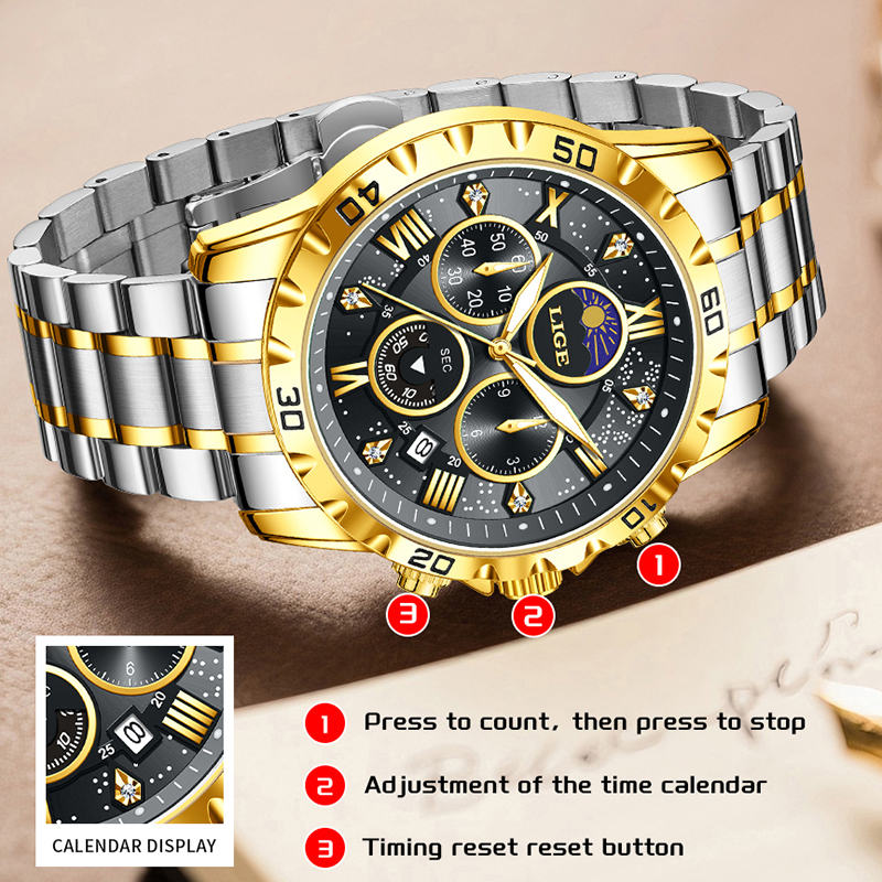 LIGE Top Brand Luxury Quartz M – обзор и цена Chronograph Sport Watch