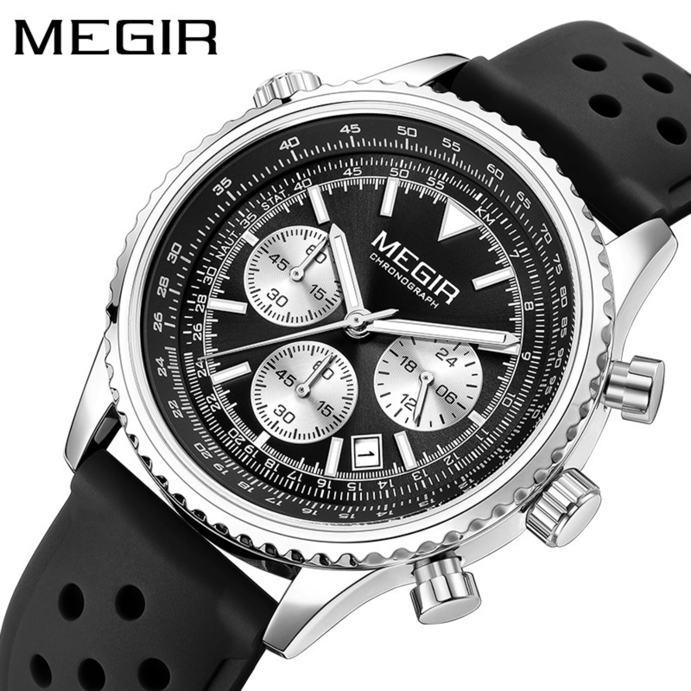 MEGIR Silver Black Quartz Watc – обзор и цена Chronograph Sport Watch